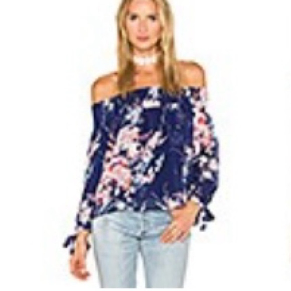 Yumi Kim Navy Floral Off-Shoulder Blouse